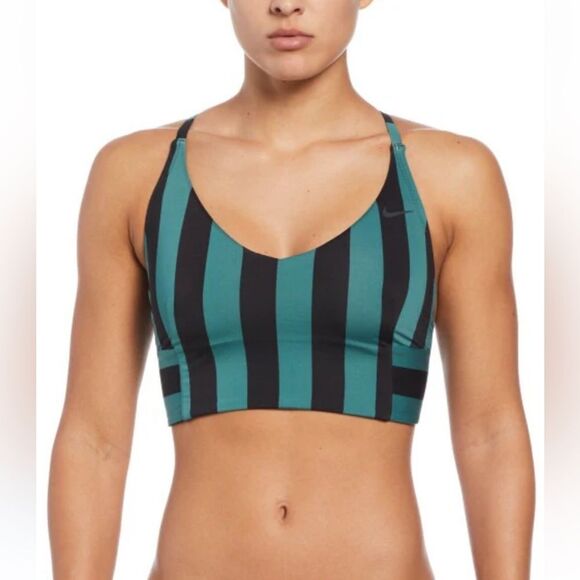 NIKE Women’s Statement Stripe V NECK Midkini BIKINI TOP - Picture 1 of 10